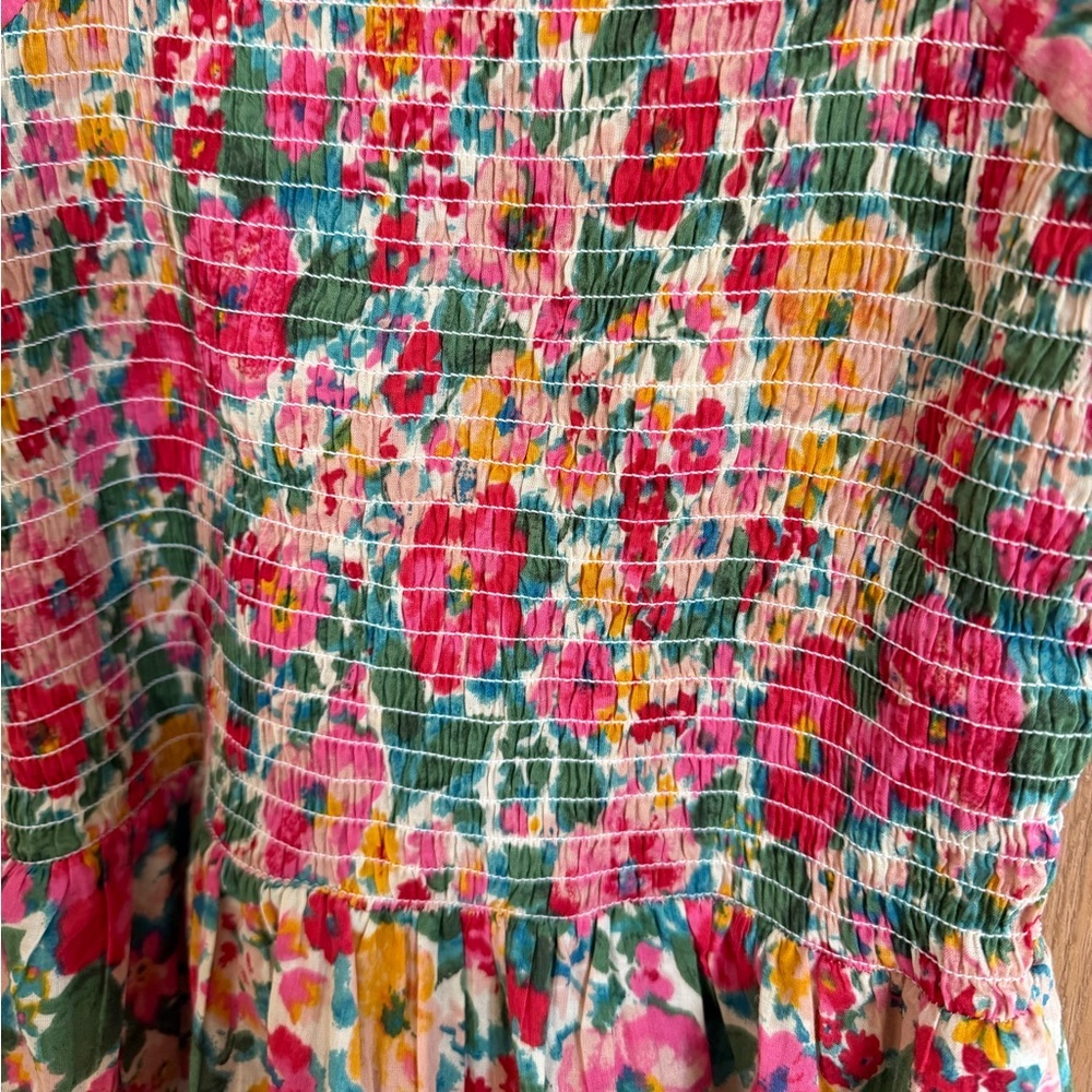 REBELLION EUC Floral Cottagecore Smocked Soft Girl Spring Blouse Women’s Size XS - Picture 3 of 10